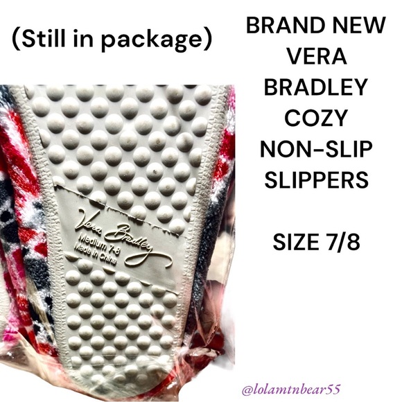 VERA BRADLEY RUBBER NON-SLIP BOTTOM COZY COLORFUL SHERPA SLIPPERS,NEW IN PACKAGE - Picture 10 of 10